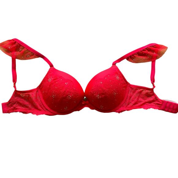 New Victoria's Secret Dream Angels Red Lace Embellished Sequin Push Up Bra 32DD - Picture 4 of 7